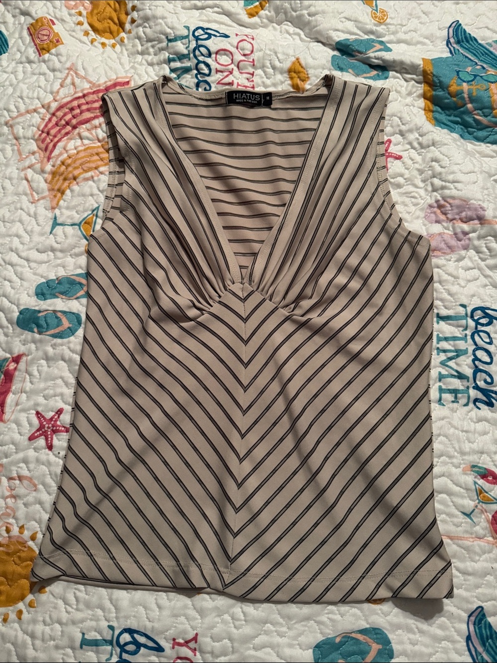 Vintage Hiatus Sleeveless V-Neck Top With Ruching at Bust